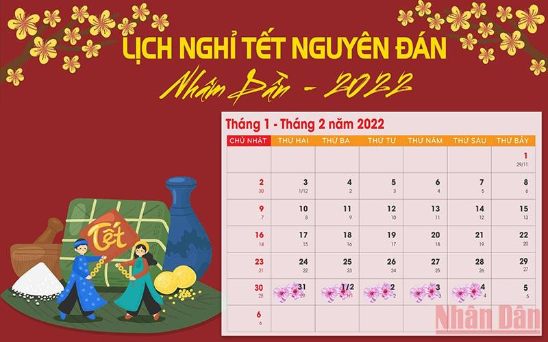 Lịch nghỉ Tết Nguyên đán Nhâm Dần 2022 với cán bộ, công chức - viên chức. (Đồ họa: Bảo An)