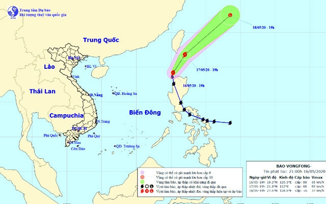 Vị trí và hướng di chuyển của bão Vongfong. (Nguồn: nchmf.gov.vn)