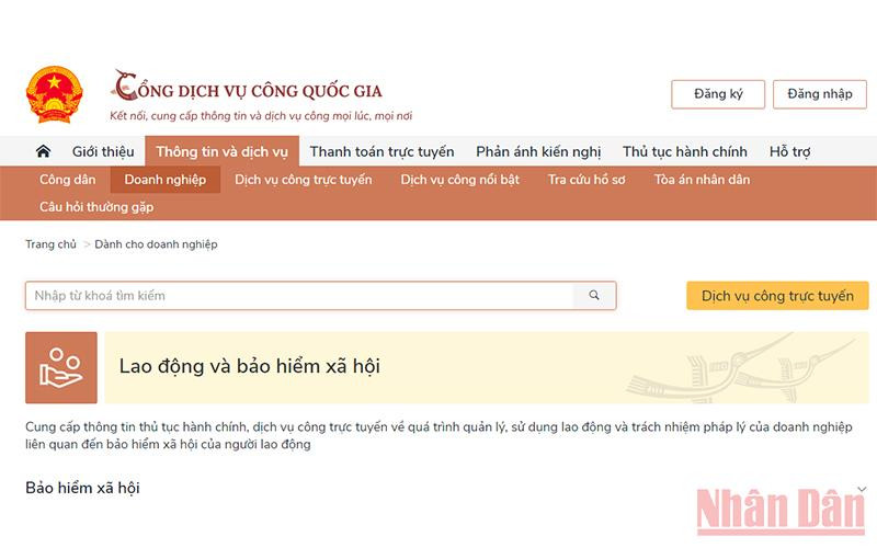Dịch vụ công về bảo hiểm xã hội trên Cổng dịch vụ công quốc gia.