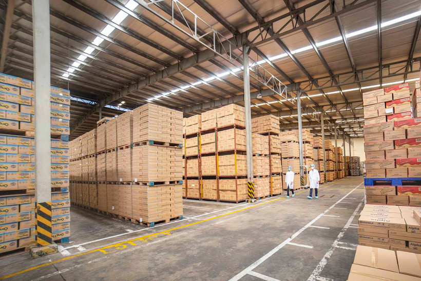 Kho thành phẩm trong một nhà máy của Vinamilk, tồn kho linh hoạt bảo đ cung ứng trong nước và cả xuất khẩu theo diễn biến của Covid-19. 