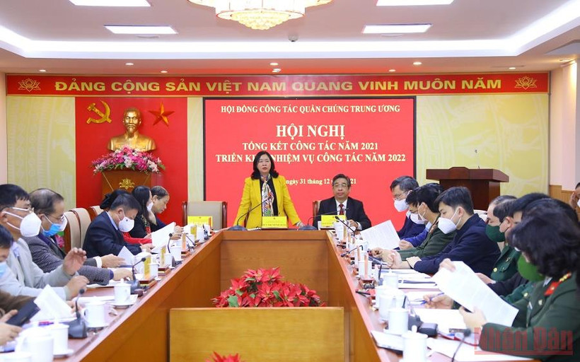 Hội nghị tổng kết công tác năm 2021, triển khai nhiệm vụ năm 2022 của Hội đồng Công tác quần chúng Trung ương. (Ảnh: HOÀNG LÂM)