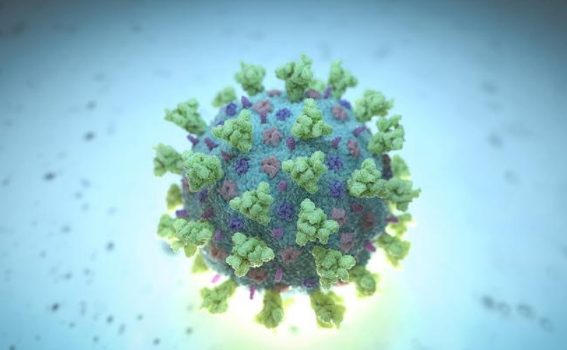 Mô hình cấu trúc của virus SARS-CoV-2 liên quan đến vụ bùng phát Covid-19 ở Vũ Hán. Ảnh: NEXU Science Communication.