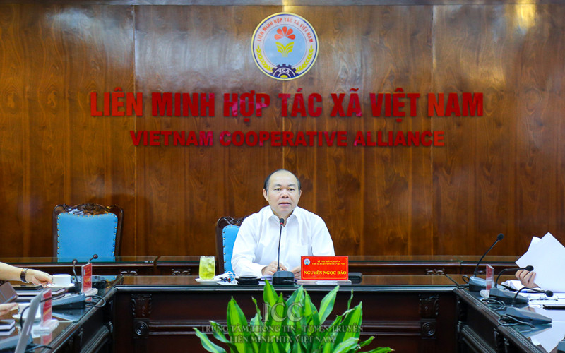 Chủ tịch Liên mnih HTX Nguyễn Ngọc Bảo chủ trì cuộc họp trực tuyến