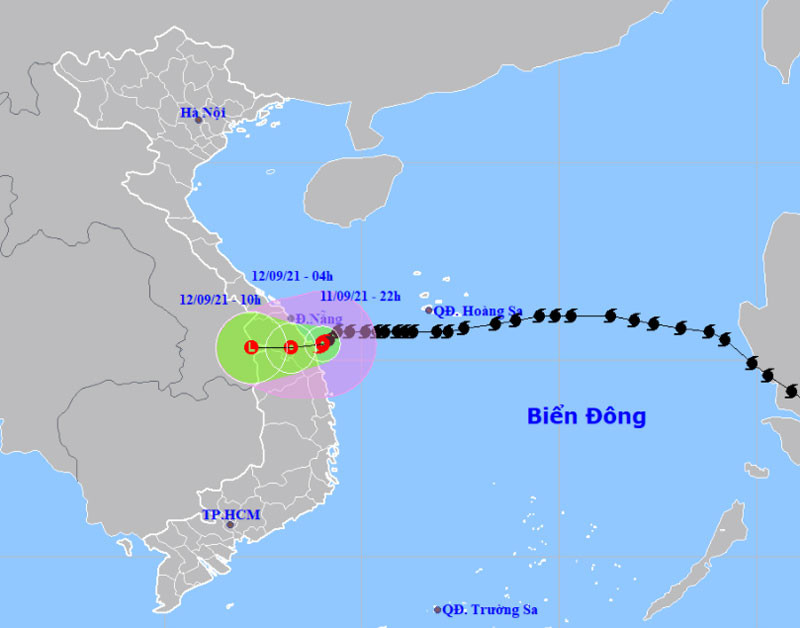 Vị trí và hướng di chuyển của bão số 5. (Nguồn: nchmf.gov.vn)