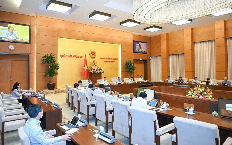 Phiên họp Ủy ban Thường vụ Quốc hội cho ý kiến về dự thảo Nghị quyết ban hành Nội quy kỳ họp Quốc hội (sửa đổi). (Ảnh: Duy Linh)