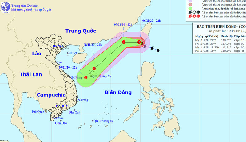 Vị trí và hướng di chuyển của bão số 11. (Nguồn: nchmf.gov.vn)