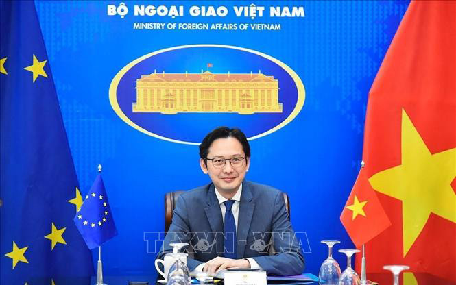 Trợ lý Bộ trưởng Ngoại giao Đỗ Hùng Việt đã đồng chủ trì Phiên họp lần thứ 2 Tiểu ban các vấn đề chính trị Việt Nam - EU. Ảnh: TTXVN