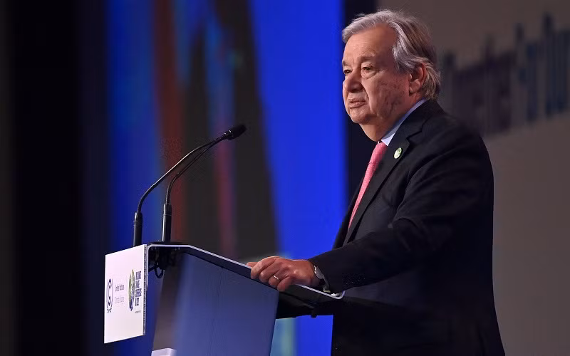 Tổng Thư ký Liên hợp quốc Antonio Guterres phát biểu tại phiên khai mạc Hội nghị thượng đỉnh các nhà lãnh đạo thế giới trong khuôn khổ COP26. (Ảnh: Getty Images)