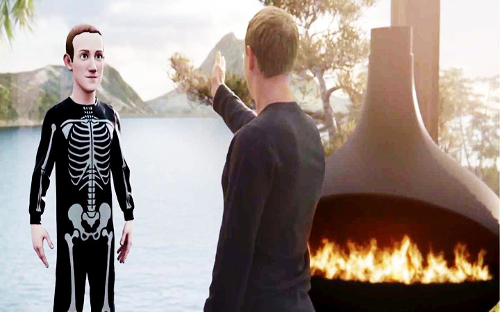 Lãnh đạo Meta nói chuyện với hình ảnh ảo của mình. Ảnh REUTERS