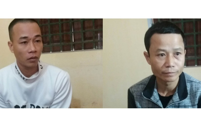 Hai đối tượng Nguyễn Tài Đủ và Lê Đắc Quyền tại cơ quan điều tra.