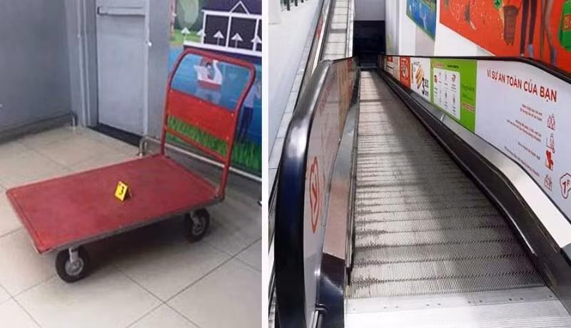 Chiếc xe đẩy trượt từ thang cuốn gây chết người.