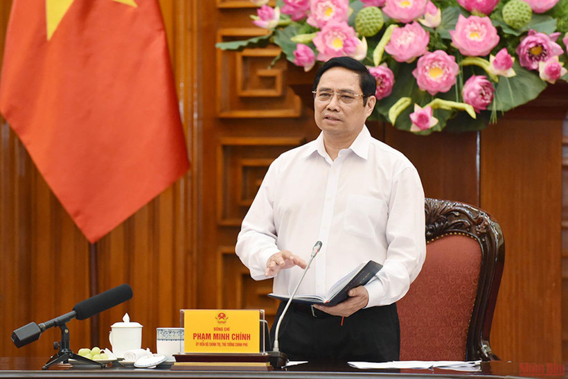Thủ tướng Phạm Minh Chính phát biểu tại cuộc họp. (Ảnh: TRẦN HẢI)