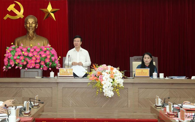 Đồng chí Võ Văn Thưởng phát biểu ý kiến tại hội nghị. (Ảnh: HÀ HỒNG HÀ)