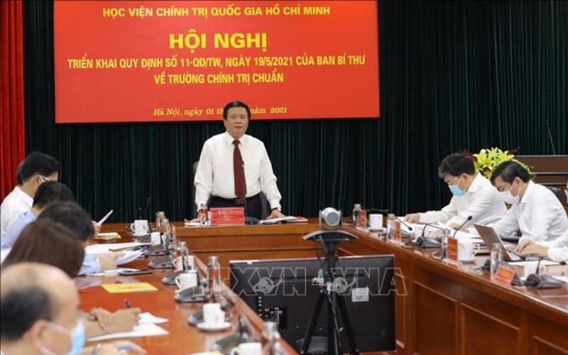 Giáo sư, Tiến sĩ Nguyễn Xuân Thắng, Ủy viên Bộ Chính trị, Giám đốc Học viện Chính trị quốc gia Hồ Chí Minh, Chủ tịch Hội đồng Lý luận Trung ương phát biểu. (Ảnh: Nguyễn Điệp/TTXVN)