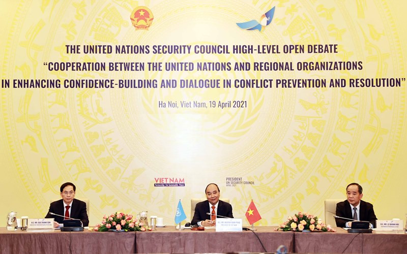 Chủ tịch nước Nguyễn Xuân Phúc chủ trì phiên thảo luận mở cấp cao của HĐBA. (Ảnh: Bộ Ngoại giao)