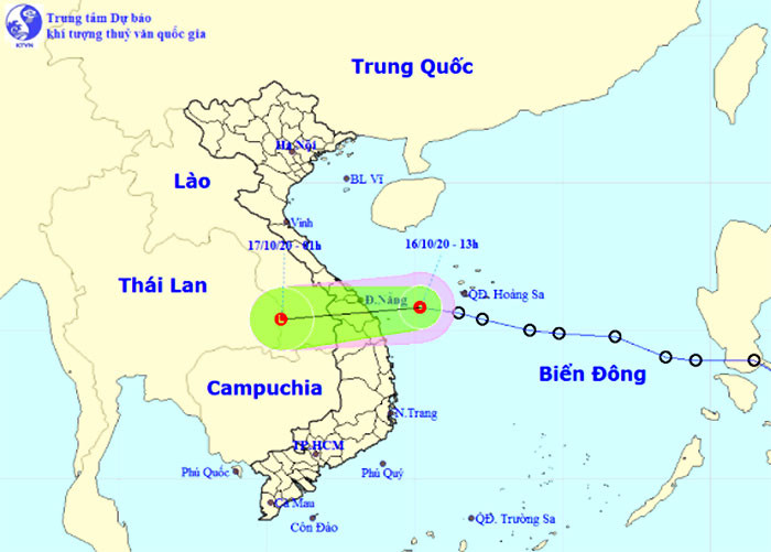 Vị trí và hướng di chuyển của áp thấp nhiệt đới. (Nguồn: kttv.gov.vn)