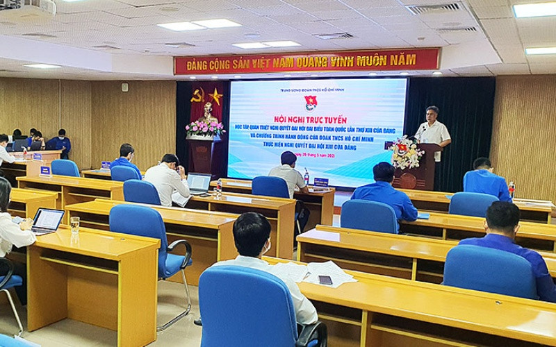 Các đại biểu dự Hội nghị tại đầu cầu Trụ sở T.Ư Đoàn (Hà Nội).