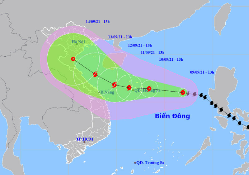 Vị trí và hướng di chuyển của bão số 5. (Nguồn: nchmf.gov.vn)