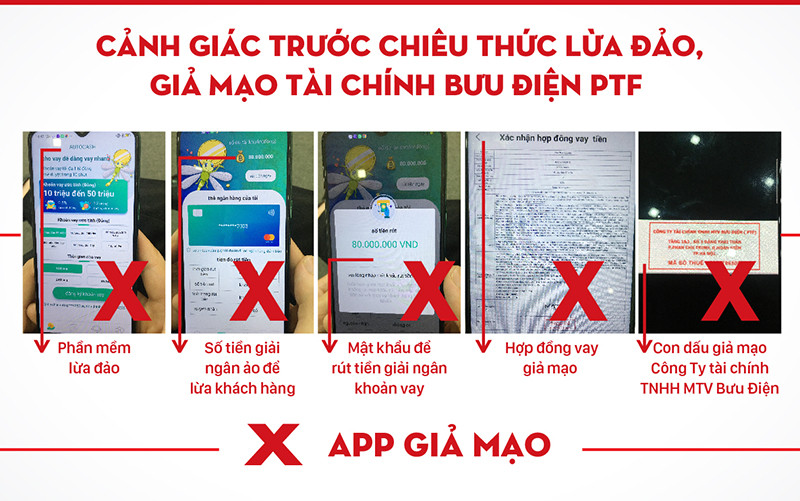 Thông tin cảnh báo của Công ty PTF về chiêu thức lừa đảo app giả mạo.