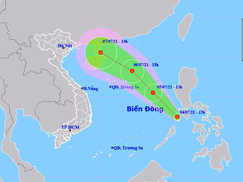 Vị trí và hướng di chuyển của vùng áp thấp trên Biển Đông. (Nguồn: nchmf.gov.vn)