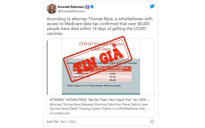 Ảnh chụp màn hình bài đăng chia sẻ thông tin sai sự thật trên Twitter.