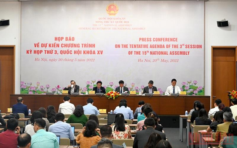 Buổi họp báo về dự kiến chương trình Kỳ họp thứ ba, Quốc hội khóa XV. (Ảnh: DUY LINH)