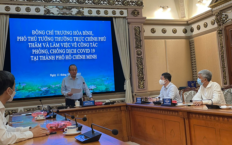 Phó Thủ tướng Thường trực Chính phủ Trương Hòa Bình phát biểu tại buổi làm việc. Ảnh: TTBC