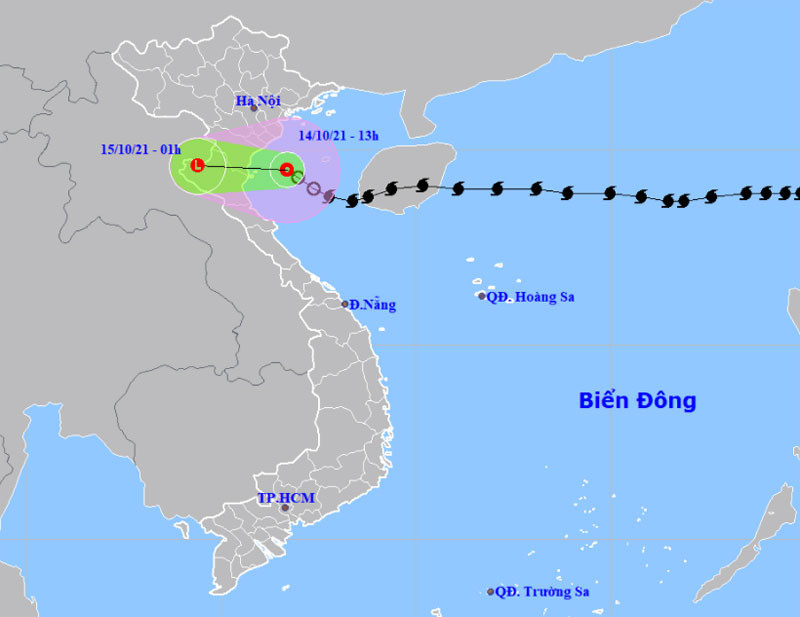 Vị trí và hướng di chuyển của áp thấp nhiệt đới (suy yếu từ bão số 8). (Nguồn: nchmf.gov.vn)