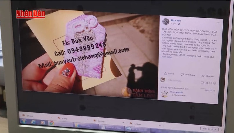 Mua bán bùa ngải tràn lan trên mạng xã hội. Ảnh cắt từ clip của Truyền hình Nhân Dân