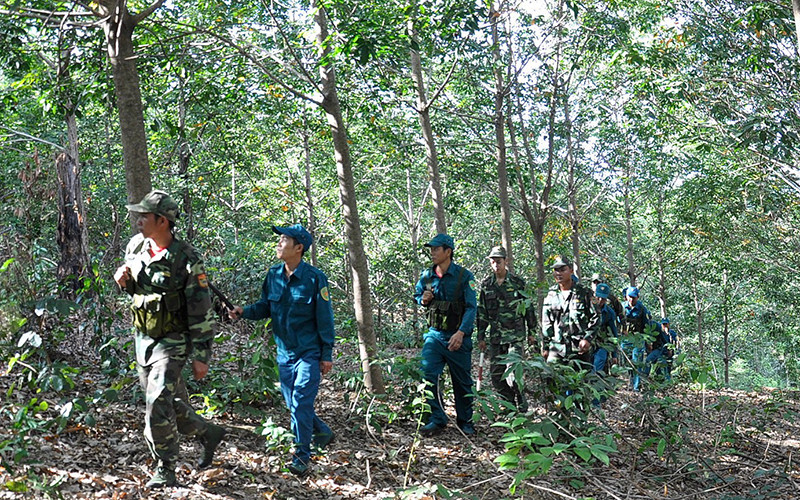 Lực lượng tự vệ của Công ty 72, Binh đoàn 15 phối hợp lực lượng Biên phòng, quân sự tuần tra bảo vệ địa bàn.