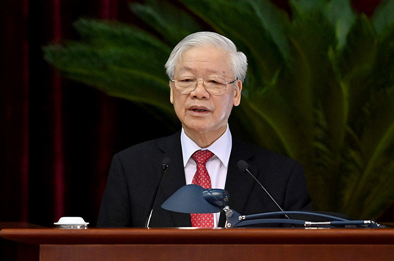 Tổng Bí thư Nguyễn Phú Trọng phát biểu bế mạc hội nghị. (Ảnh: ĐĂNG KHOA)