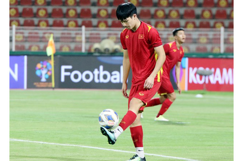 Tiền vệ Hoàng Đức. (Ảnh: TTXVN)