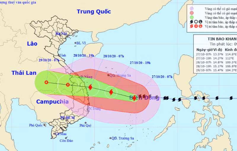 Vị trí và hướng di chuyển của bão số 9. (Nguồn: nchmf.gov.vn)