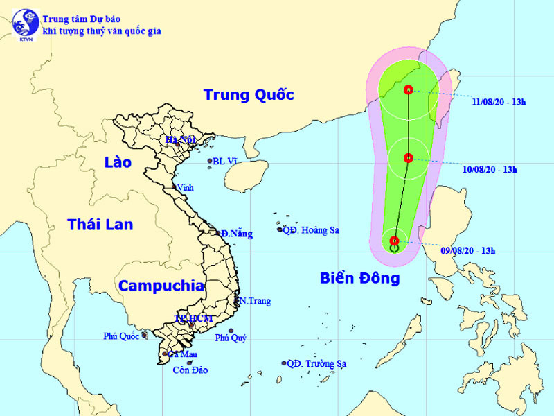 Vị trí và hướng di chuyển của áp thấp nhiệt đới trên Biển Đông. (Nguồn: nchmf.gov.vn)