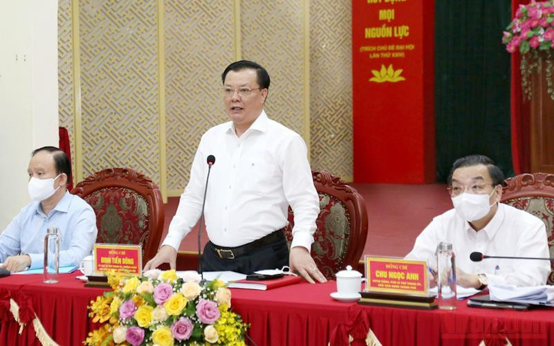 Bí thư Thành ủy Hà Nội phát biểu kết luận buổi làm việc với Huyện ủy Mỹ Đức ngày 19/4.