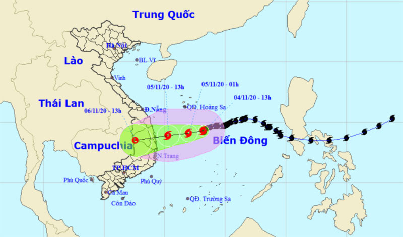 Vị trí và hướng di chuyển của bão số 10. (Nguồn: nchmf.gov.vn)