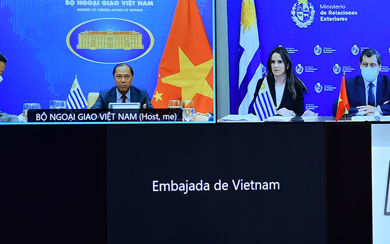 Thứ trưởng Ngoại giao Nguyễn Quốc Dũng phát biểu tại phiên tham khảo chính trị. Ảnh Bộ Ngoại giao.