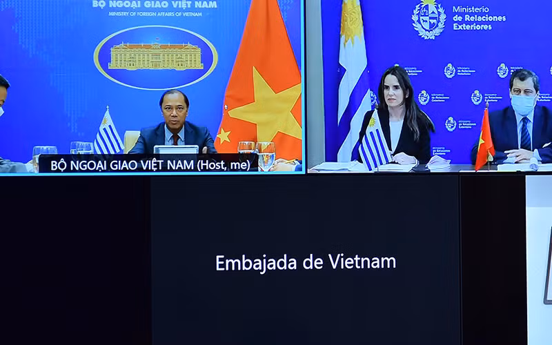 Thứ trưởng Ngoại giao Nguyễn Quốc Dũng phát biểu tại phiên tham khảo chính trị. Ảnh Bộ Ngoại giao.