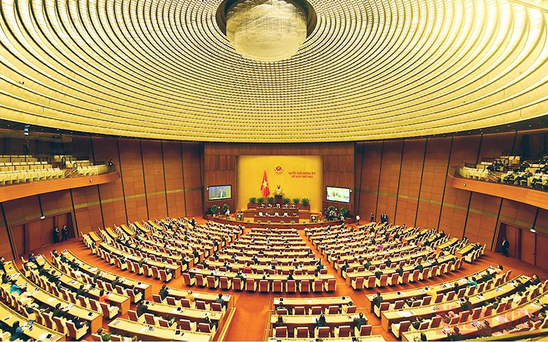 Quang cảnh phiên khai mạc kỳ họp thứ hai, Quốc hội khóa XV tại Hội trường Diên Hồng.