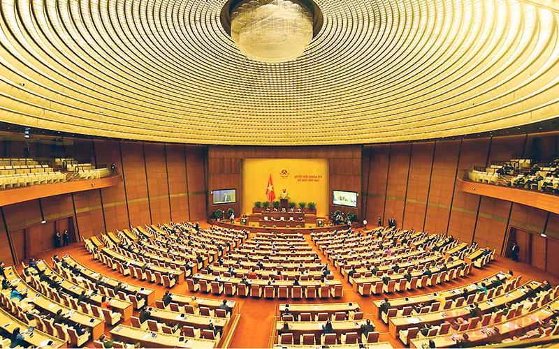 Quang cảnh phiên khai mạc kỳ họp thứ hai, Quốc hội khóa XV tại Hội trường Diên Hồng.