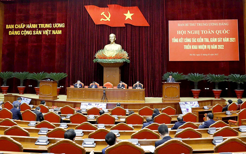 Quang cảnh Hội nghị toàn quốc tổng kết công tác kiểm tra, giám sát năm 2021, triển khai nhiệm vụ năm 2022. Ảnh TTXVN