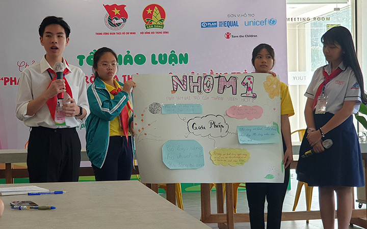 Trẻ em thảo luận nhóm về các vấn đề quan tâm (Ảnh: Plan Việt Nam).