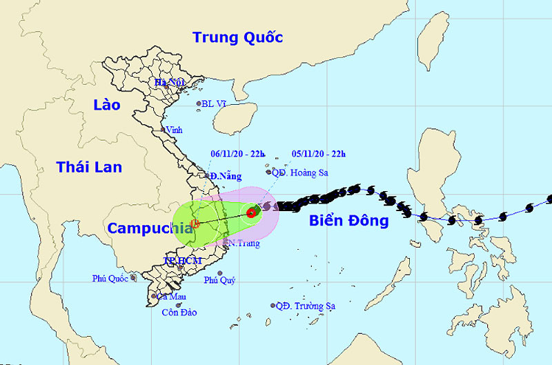 Vị trí và hướng di chuyển của áp thấp nhiệt đới. (Nguồn: nchmf.gov.vn)