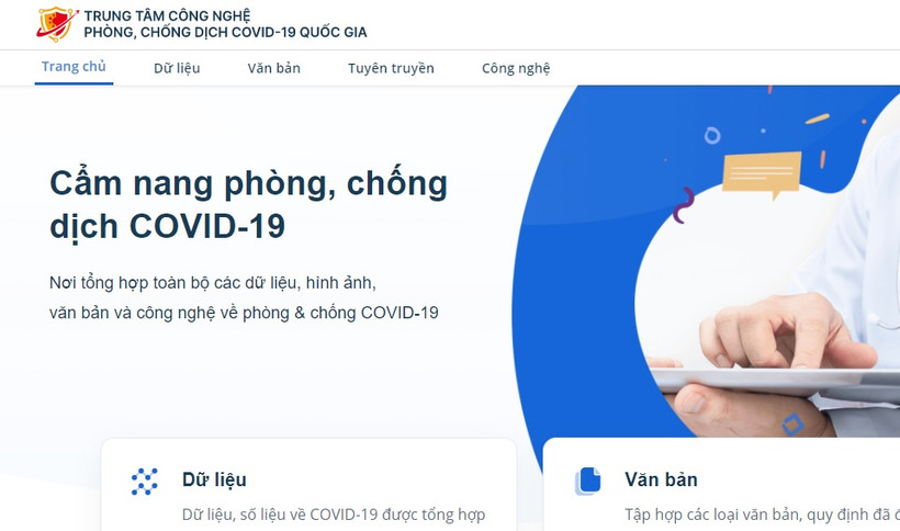 Giao diện trang Cẩm nang điện tử phòng, chống dịch Covid-19.