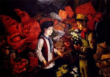 Một trích đoạn trong tác phẩm Hà Nội- Chiến luỹ và hoa của hoạ sĩ trẻ Nguyễn Doãn Sơn.