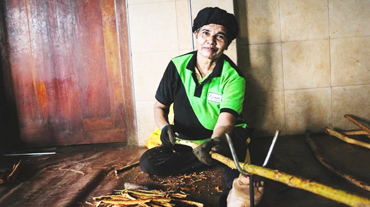 Một công nhân bóc vỏ quế ở Sri Lanka. Ảnh: AL JAZEERA