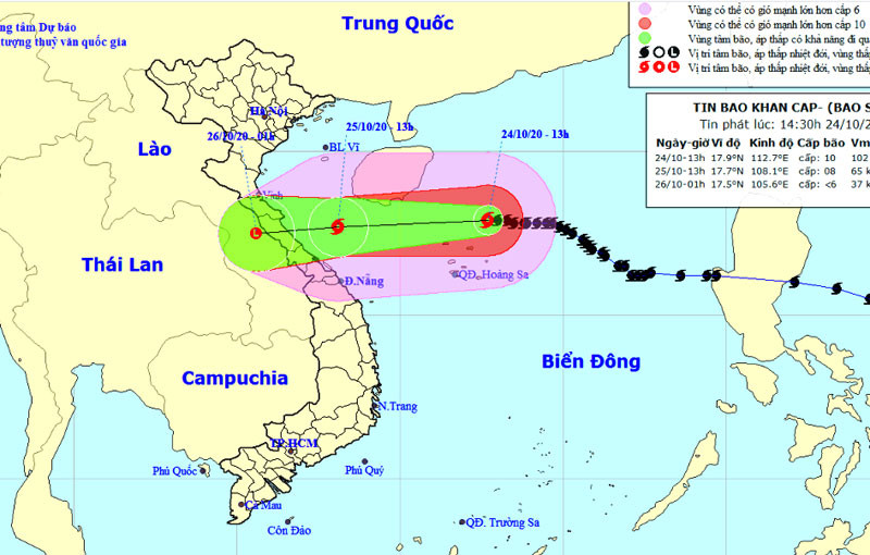 Vị trí và hướng di chuyển của bão số 8. (Nguồn: kttv.gov.vn)