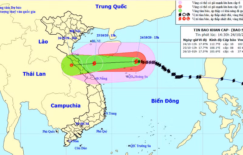 Vị trí và hướng di chuyển của bão số 8. (Nguồn: kttv.gov.vn)