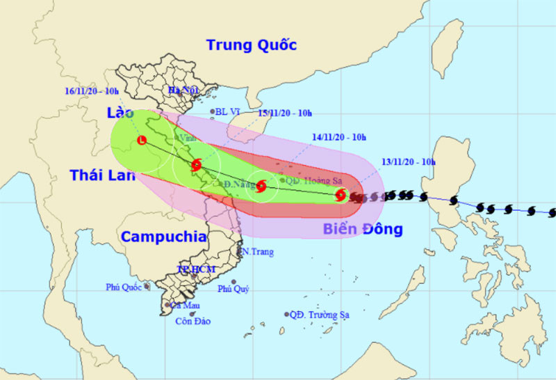 Vị trí và hướng di chuyển của bão số 13. (Nguồn: nchmf.gov.vn)