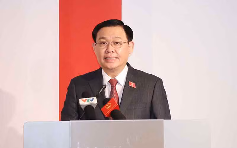 Chủ tịch Quốc hội Vương Đình Huệ phát biểu tại Diễn đàn Doanh nghiệp Việt - Áo. 